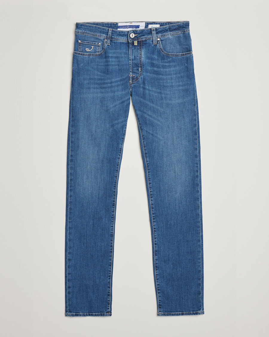 Hombres | Vaqueros | Jacob Cohën | Bard Denim Linen Resort Stretch Jeans Mid Blue