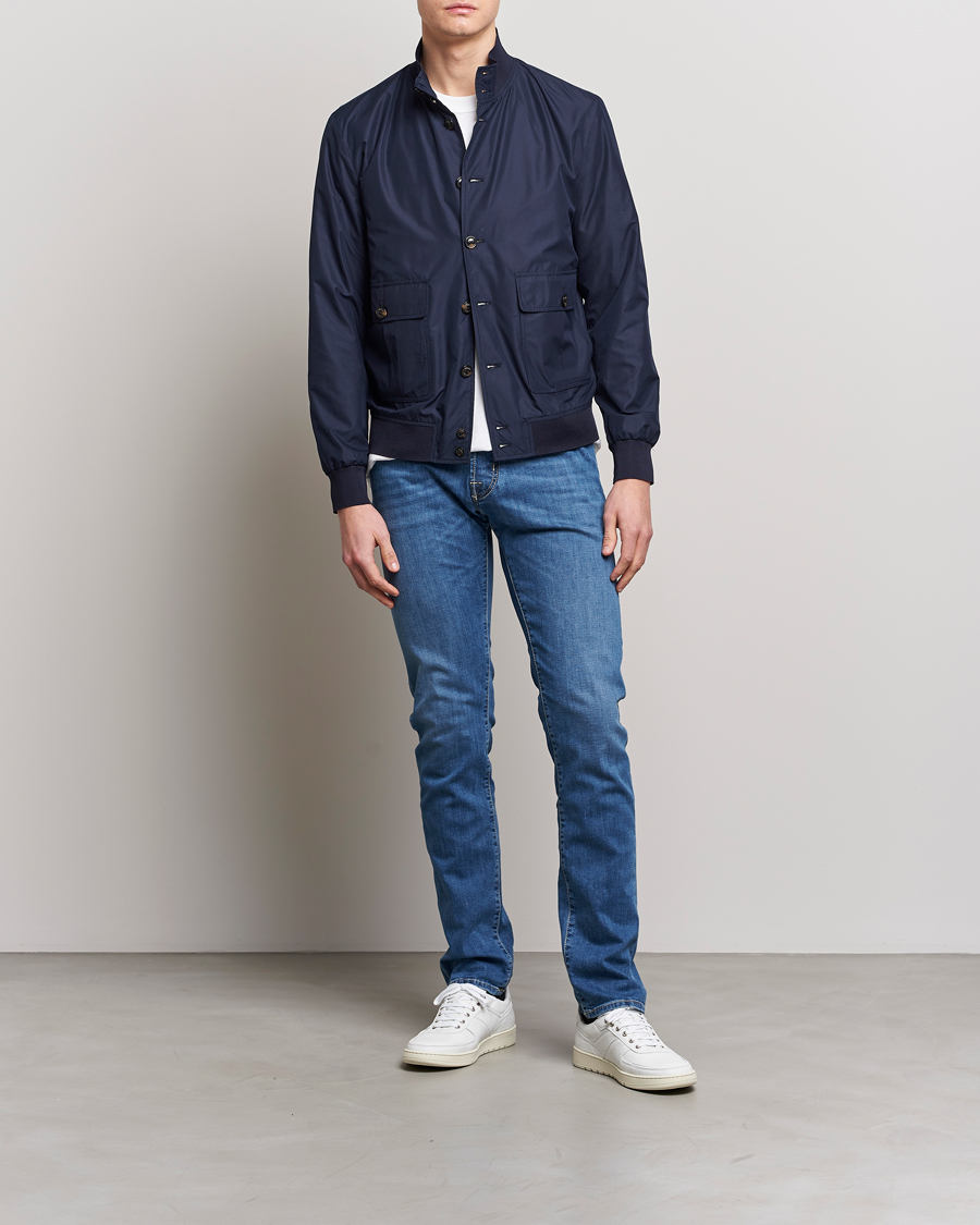 Hombres | Vaqueros | Jacob Cohën | Bard Denim Linen Resort Stretch Jeans Mid Blue