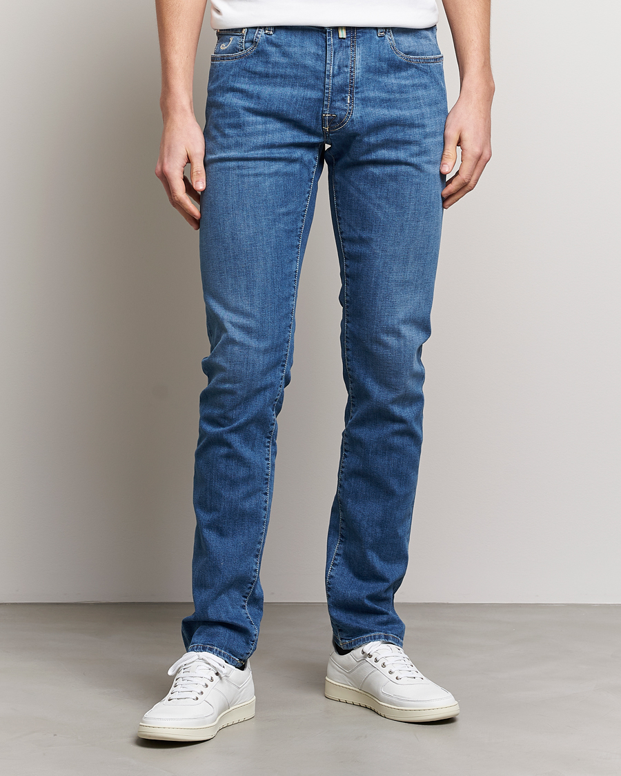Hombres | Vaqueros | Jacob Cohën | Bard Denim Linen Resort Stretch Jeans Mid Blue