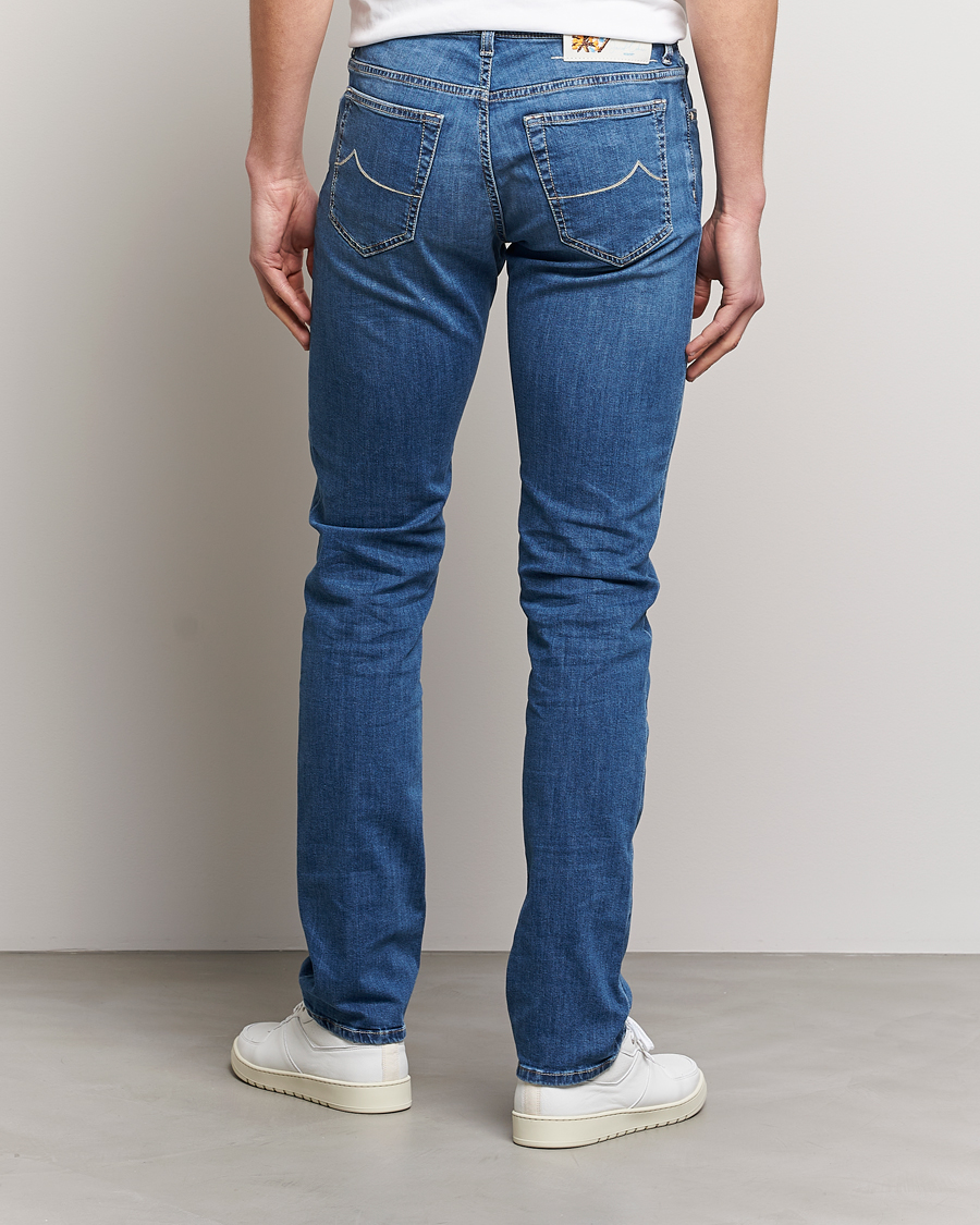 Hombres | Vaqueros | Jacob Cohën | Bard Denim Linen Resort Stretch Jeans Mid Blue