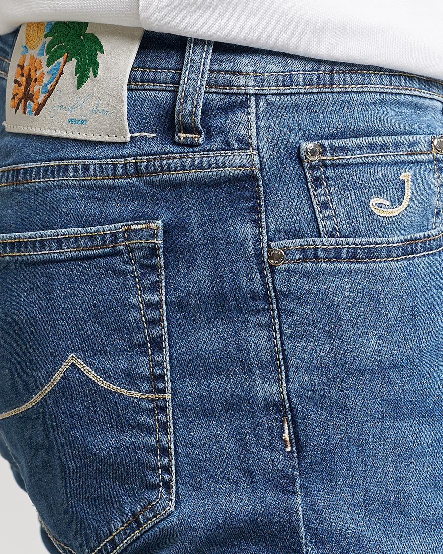 Hombres | Vaqueros | Jacob Cohën | Bard Denim Linen Resort Stretch Jeans Mid Blue