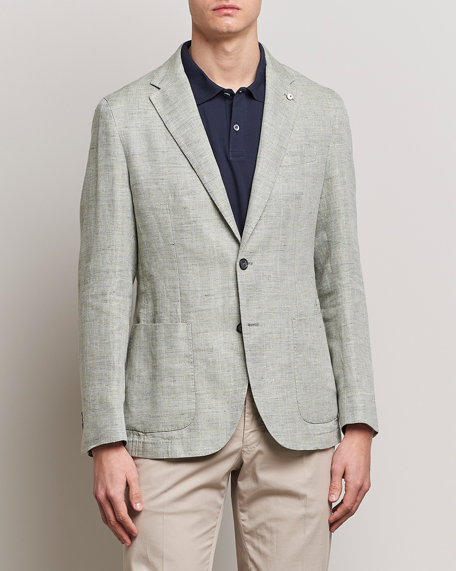 Hombres | Blazers | L.B.M. 1911 | Jack Regular Fit Herringbone Linen Blazer Pistachio