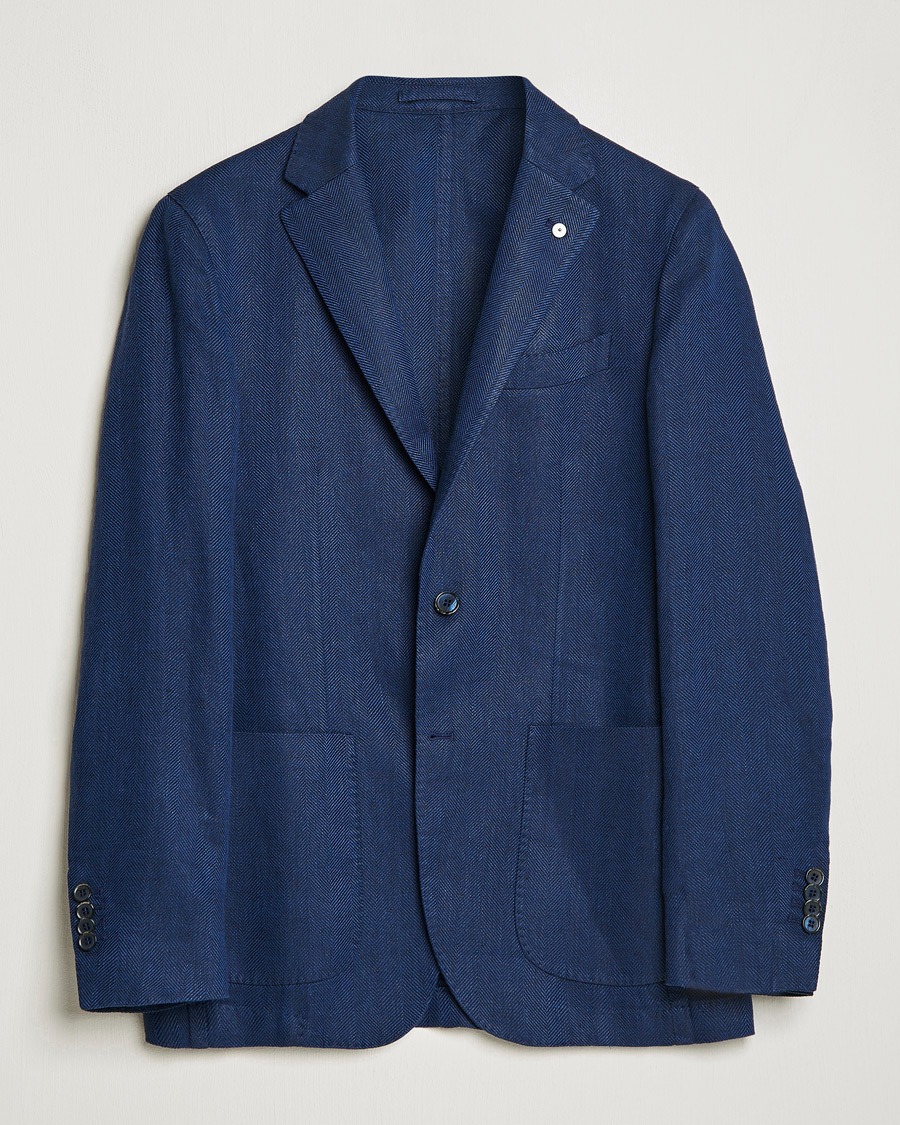 Hombres | Blazers | L.B.M. 1911 | Jack Regular Fit Herringbone Linen Blazer Navy