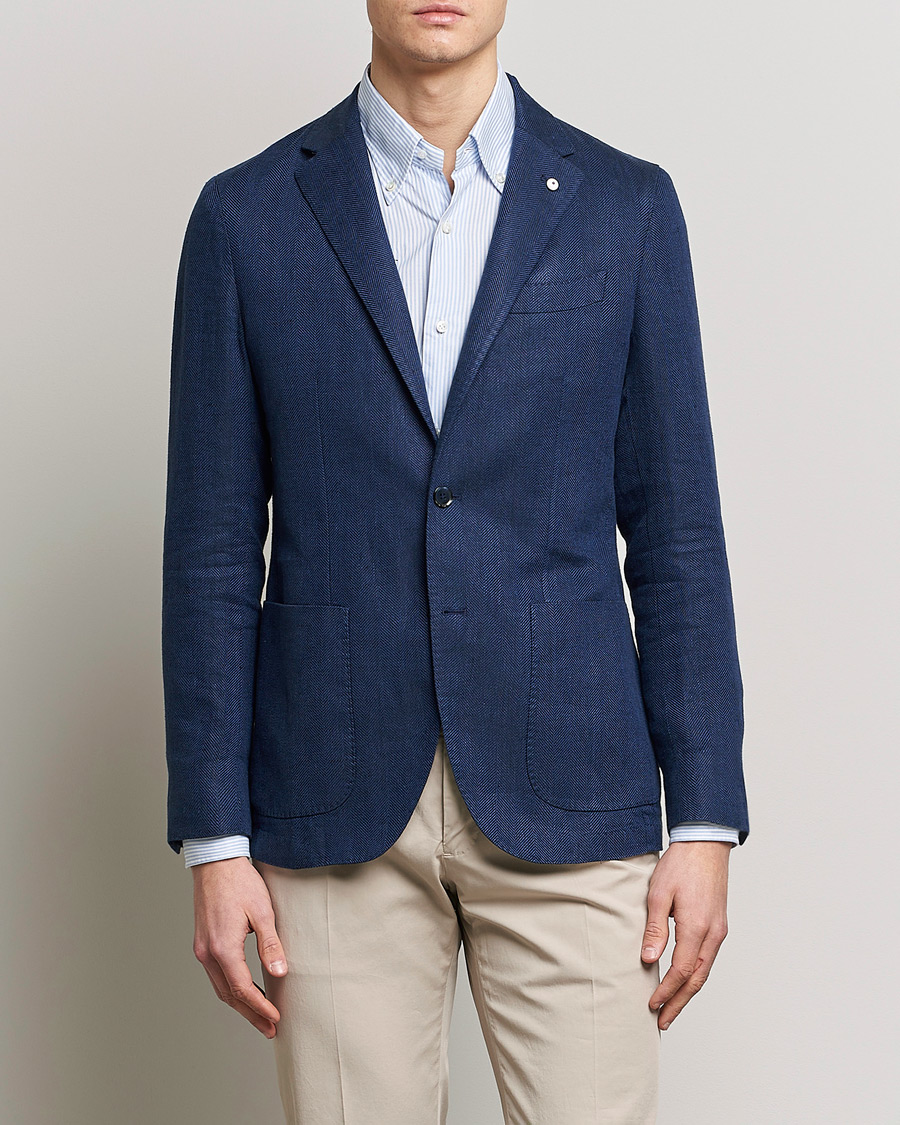 Hombres | Blazers | L.B.M. 1911 | Jack Regular Fit Herringbone Linen Blazer Navy