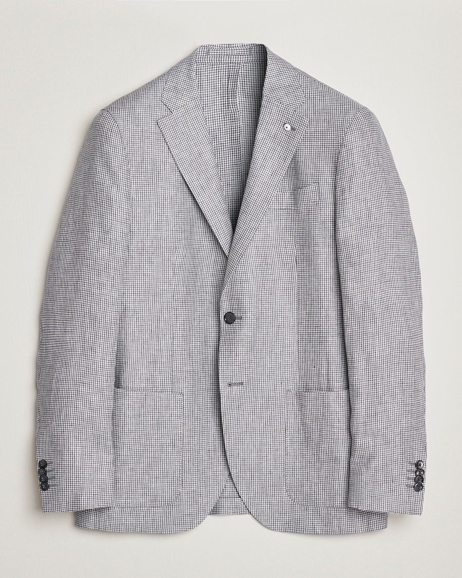 Hombres | Blazers | L.B.M. 1911 | Jack Regular Fit Houndstooth Linen Blazer Grey