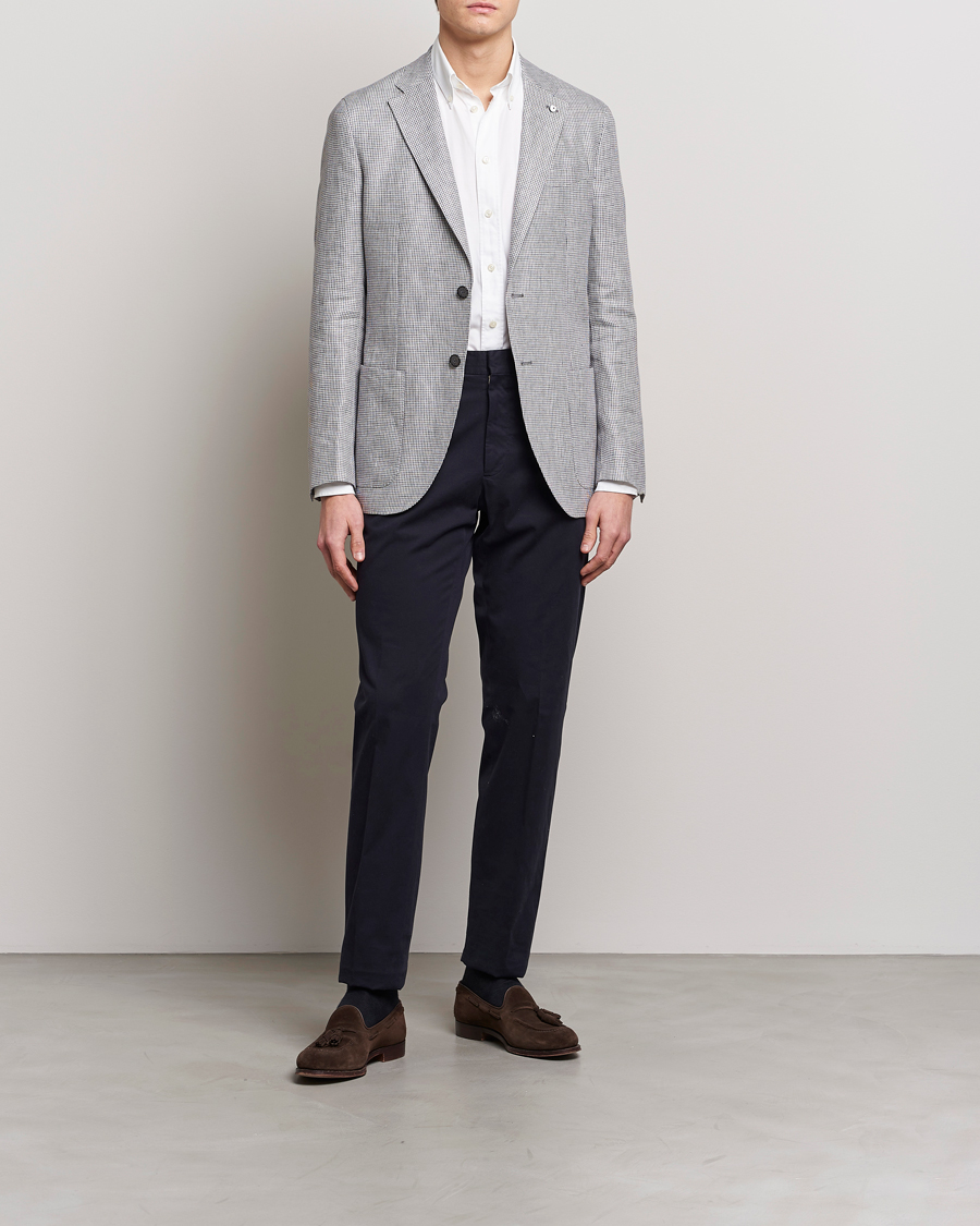 Hombres | Blazers | L.B.M. 1911 | Jack Regular Fit Houndstooth Linen Blazer Grey