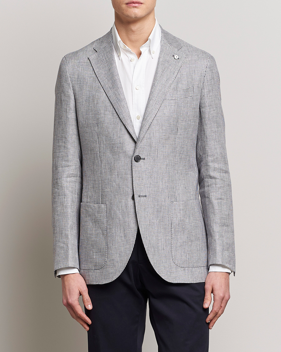 Hombres | Blazers | L.B.M. 1911 | Jack Regular Fit Houndstooth Linen Blazer Grey