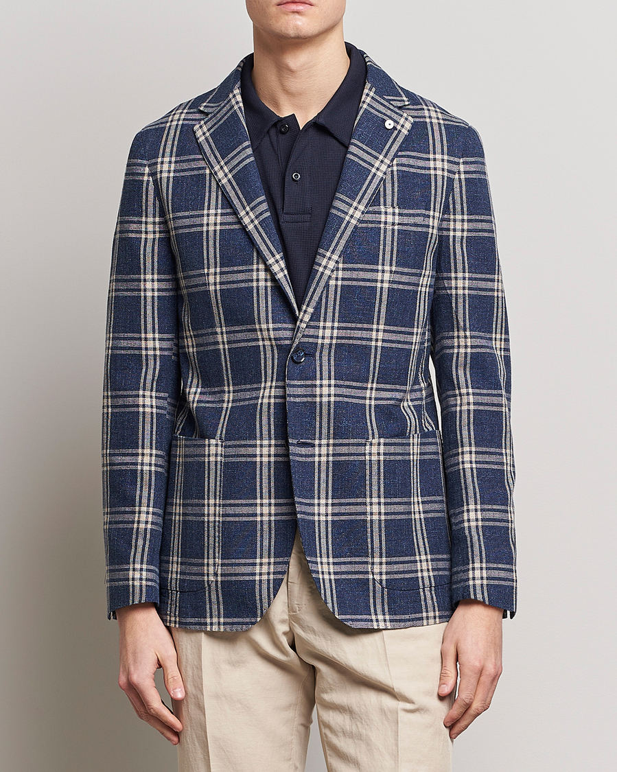 Hombres | Blazers | L.B.M. 1911 | Jack Regular Fit Checked Cotton Blazer Blue