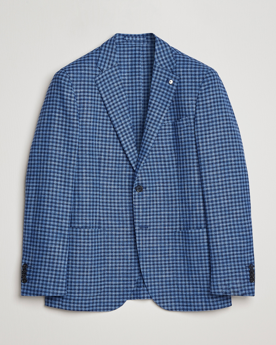 Hombres | Blazers | L.B.M. 1911 | Jack Regular Fit Checked Virgin Wool/Linen Blazer Blue