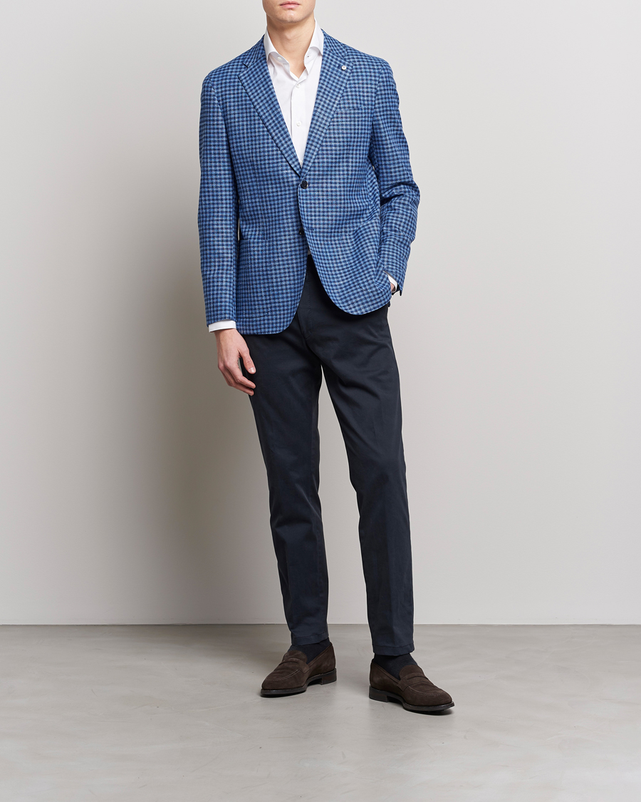 Hombres | Blazers | L.B.M. 1911 | Jack Regular Fit Checked Virgin Wool/Linen Blazer Blue