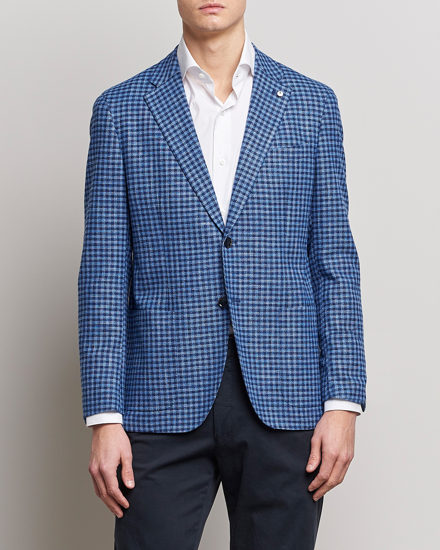 Hombres | Blazers | L.B.M. 1911 | Jack Regular Fit Checked Virgin Wool/Linen Blazer Blue