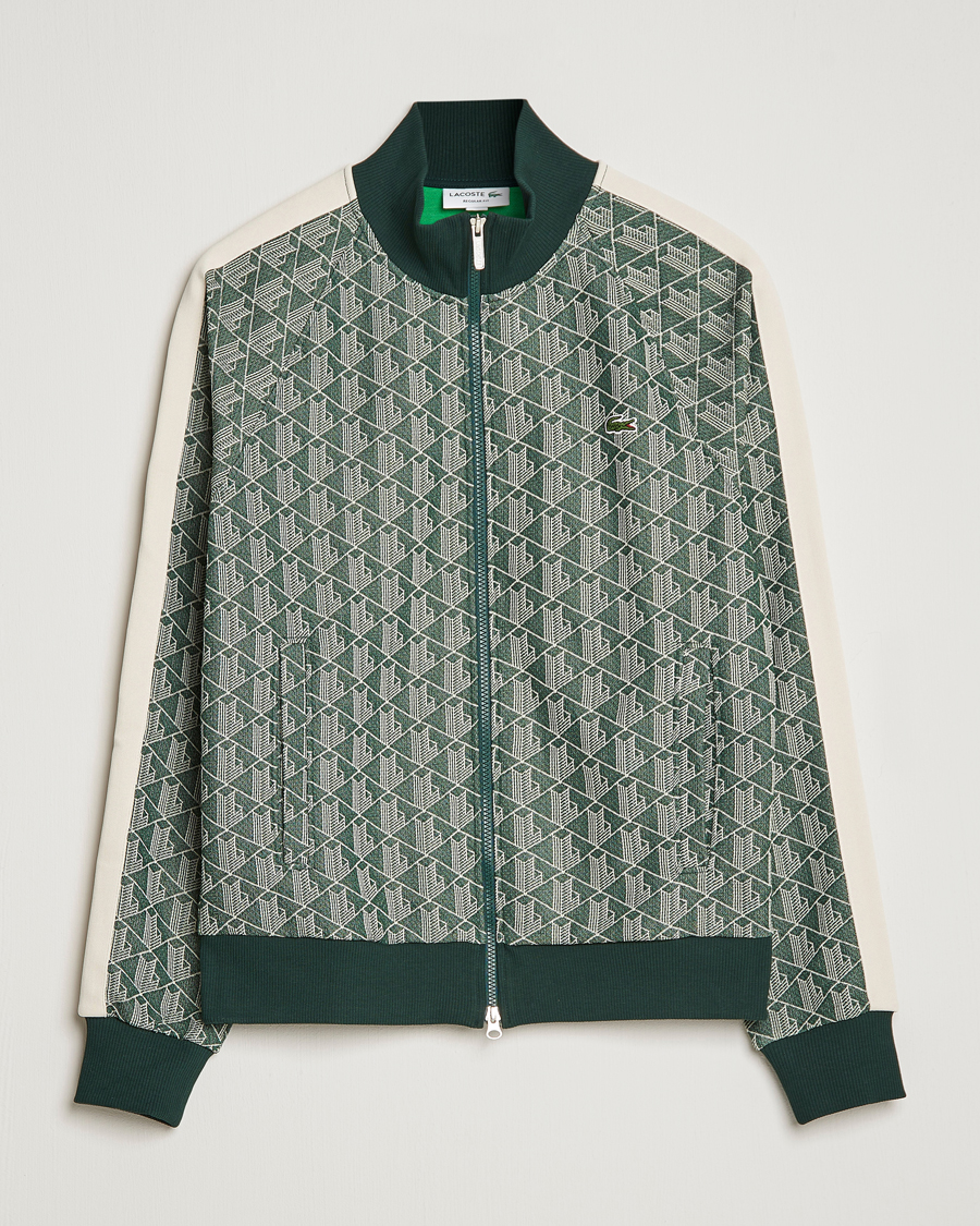 Hombres | Jerséis y prendas de punto | Lacoste | Monogram Zip Sweatshirt Green/Wood Shaving