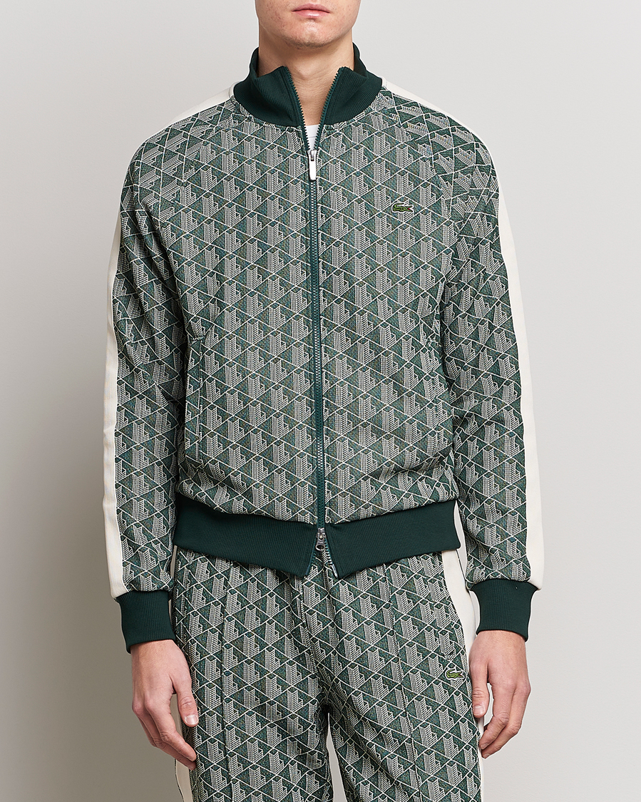 Hombres | Jerséis y prendas de punto | Lacoste | Monogram Zip Sweatshirt Green/Wood Shaving