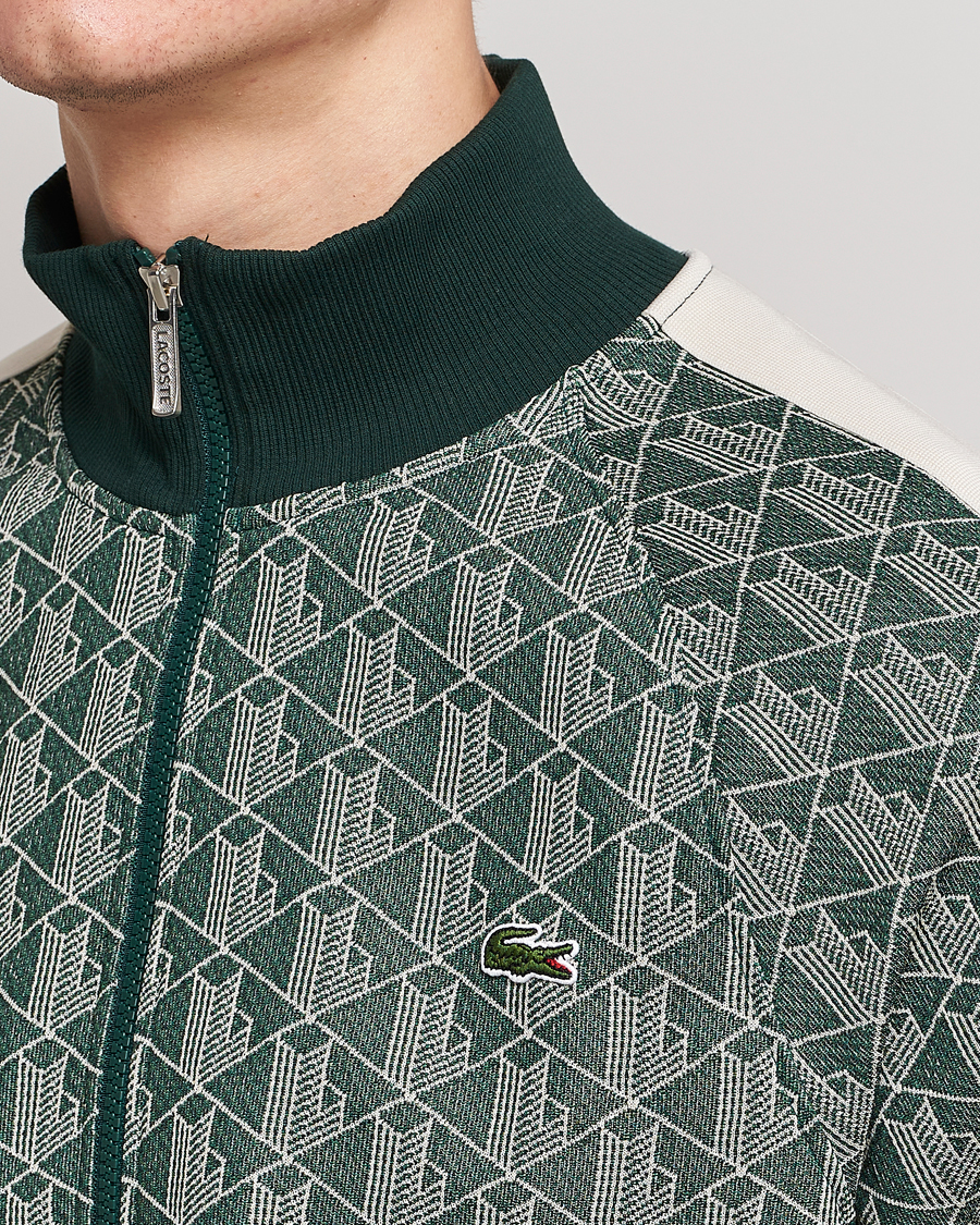 Hombres | Jerséis y prendas de punto | Lacoste | Monogram Zip Sweatshirt Green/Wood Shaving