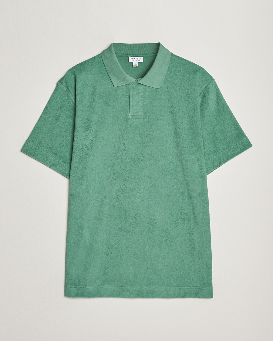 Hombres | Polos | Sunspel | Towelling Polo Shirt Thyme Green