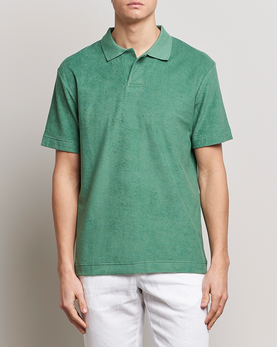 Hombres | Camisas polo de manga corta | Sunspel | Towelling Polo Shirt Thyme Green
