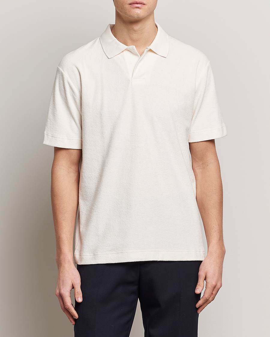 Hombres | Polos | Sunspel | Towelling Polo Shirt Archive White