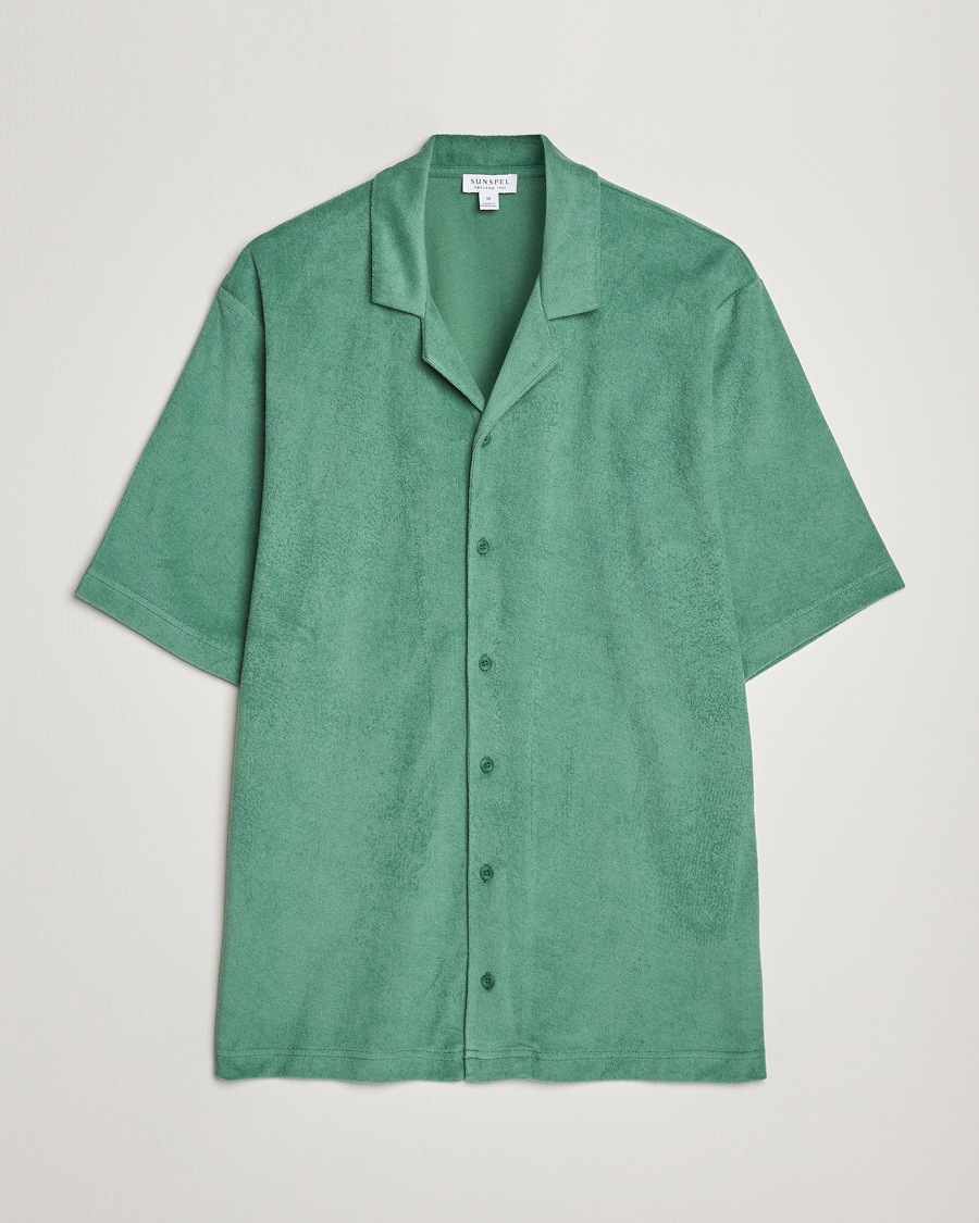 Hombres | Camisas | Sunspel | Towelling Camp Collar Shirt Thyme Green