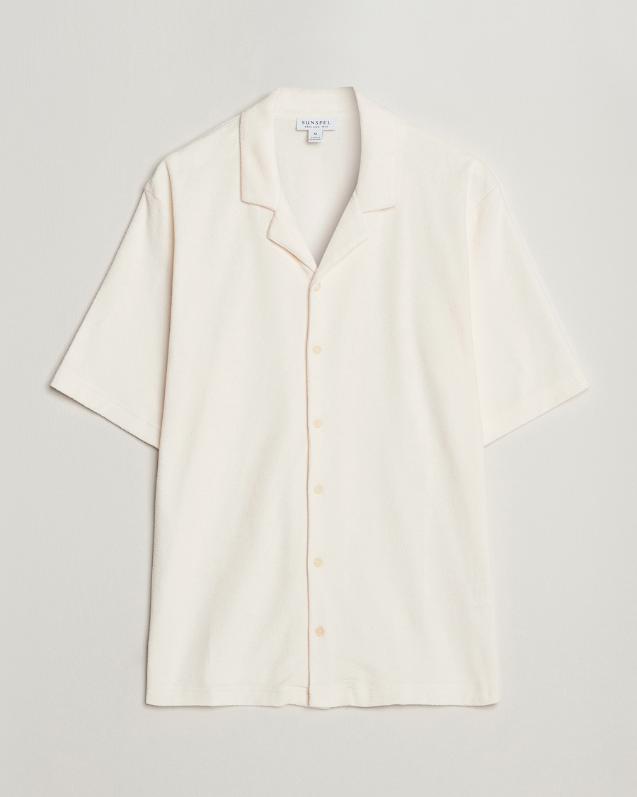 Hombres | Camisas | Sunspel | Towelling Camp Collar Shirt Archive White