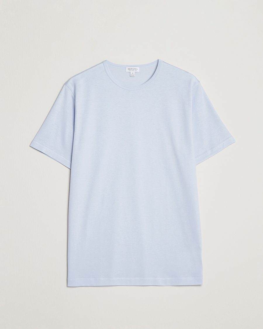 Hombres | Camisetas | Sunspel | Crew Neck Cotton Tee Pastel Blue
