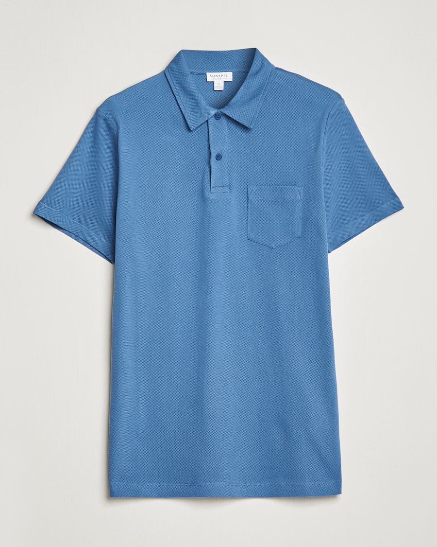 Hombres | Polos | Sunspel | Riviera Polo Shirt Blue Stone