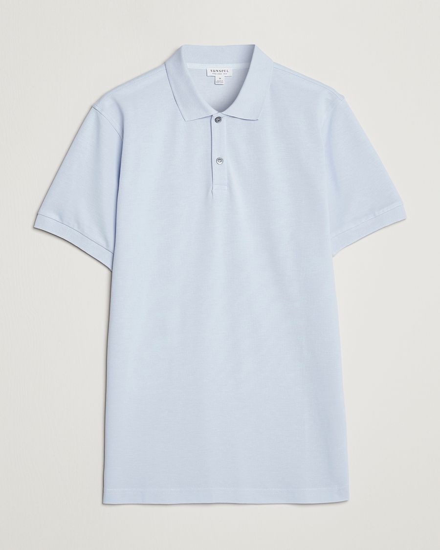 Hombres | Polos | Sunspel | Short Sleeve Pique Polo Pastel Blue