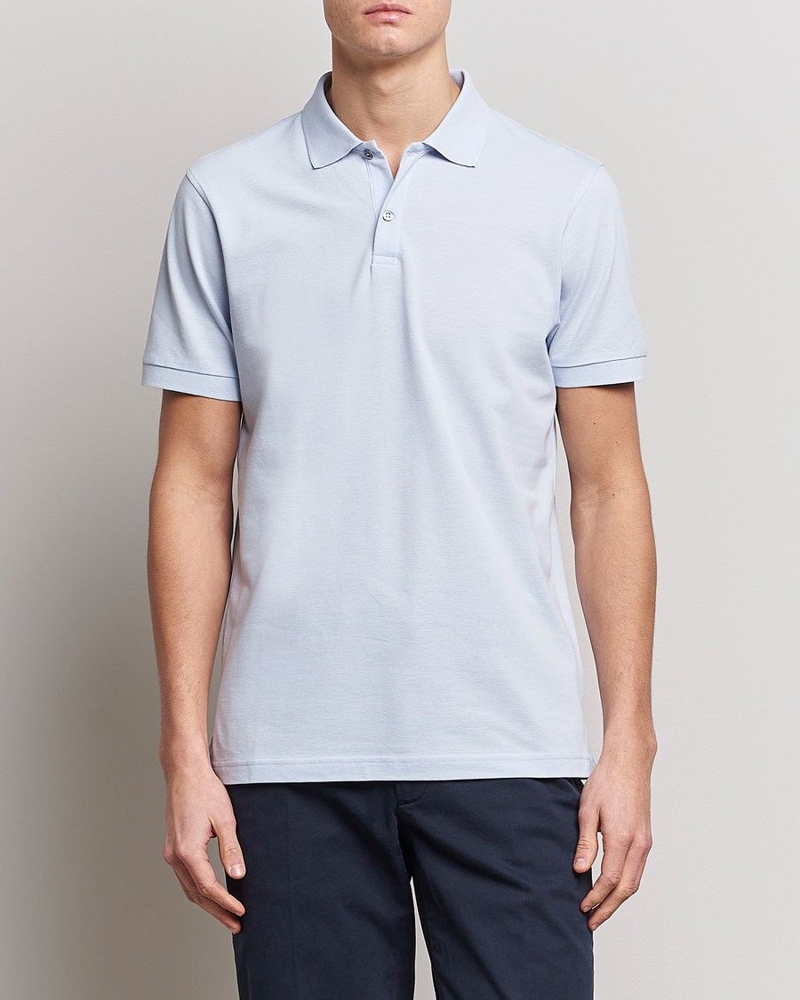 Hombres | Polos | Sunspel | Short Sleeve Pique Polo Pastel Blue