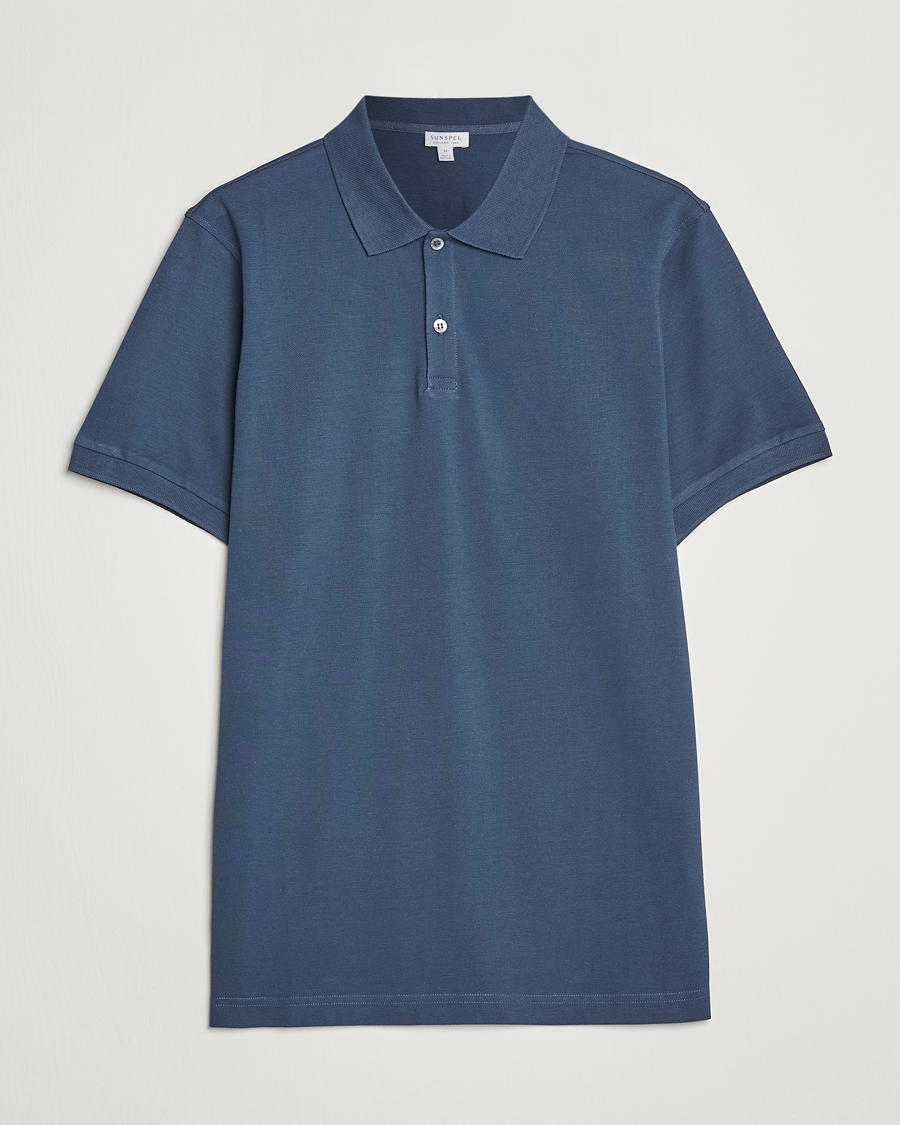 Hombres | Polos | Sunspel | Short Sleeve Pique Polo Shale Blue