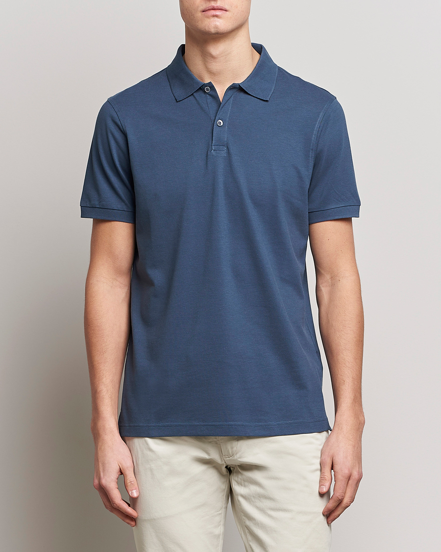Hombres | Polos | Sunspel | Short Sleeve Pique Polo Shale Blue