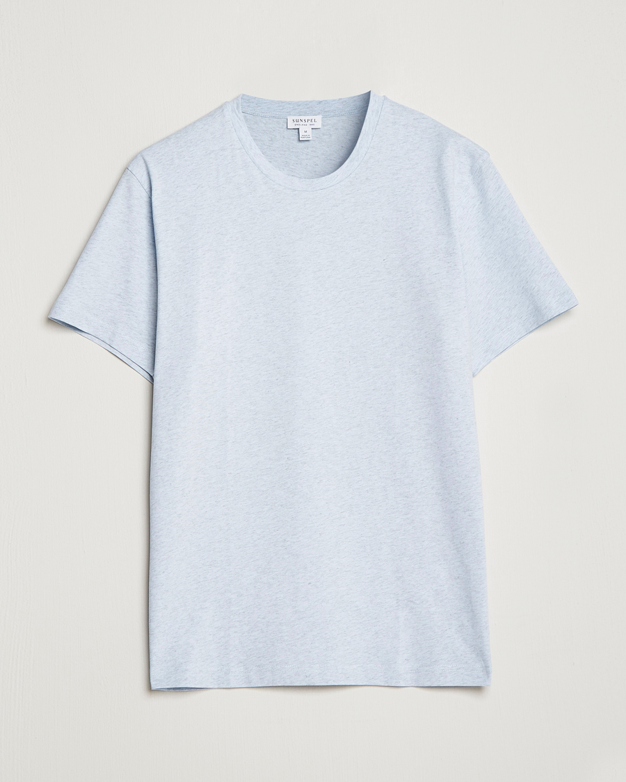 Hombres | Camisetas | Sunspel | Riviera Organic Tee Pastel Blue Melange