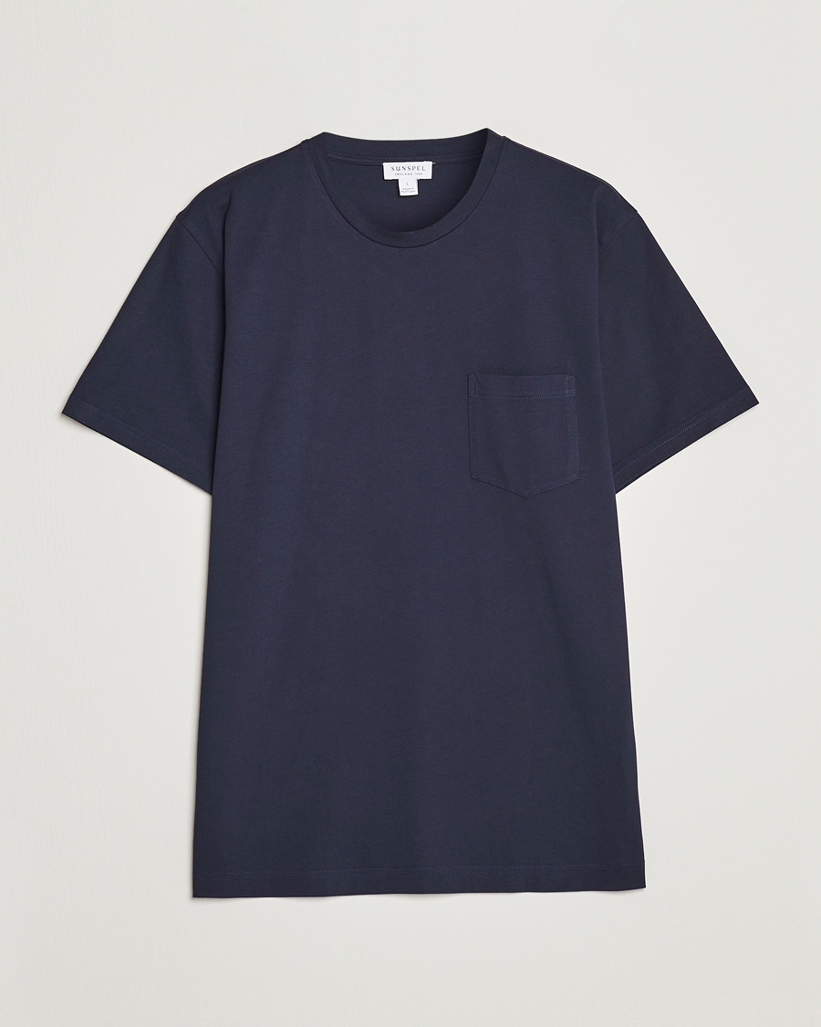Hombres | Camisetas | Sunspel | Riviera Pocket Crew Neck T-Shirt Navy
