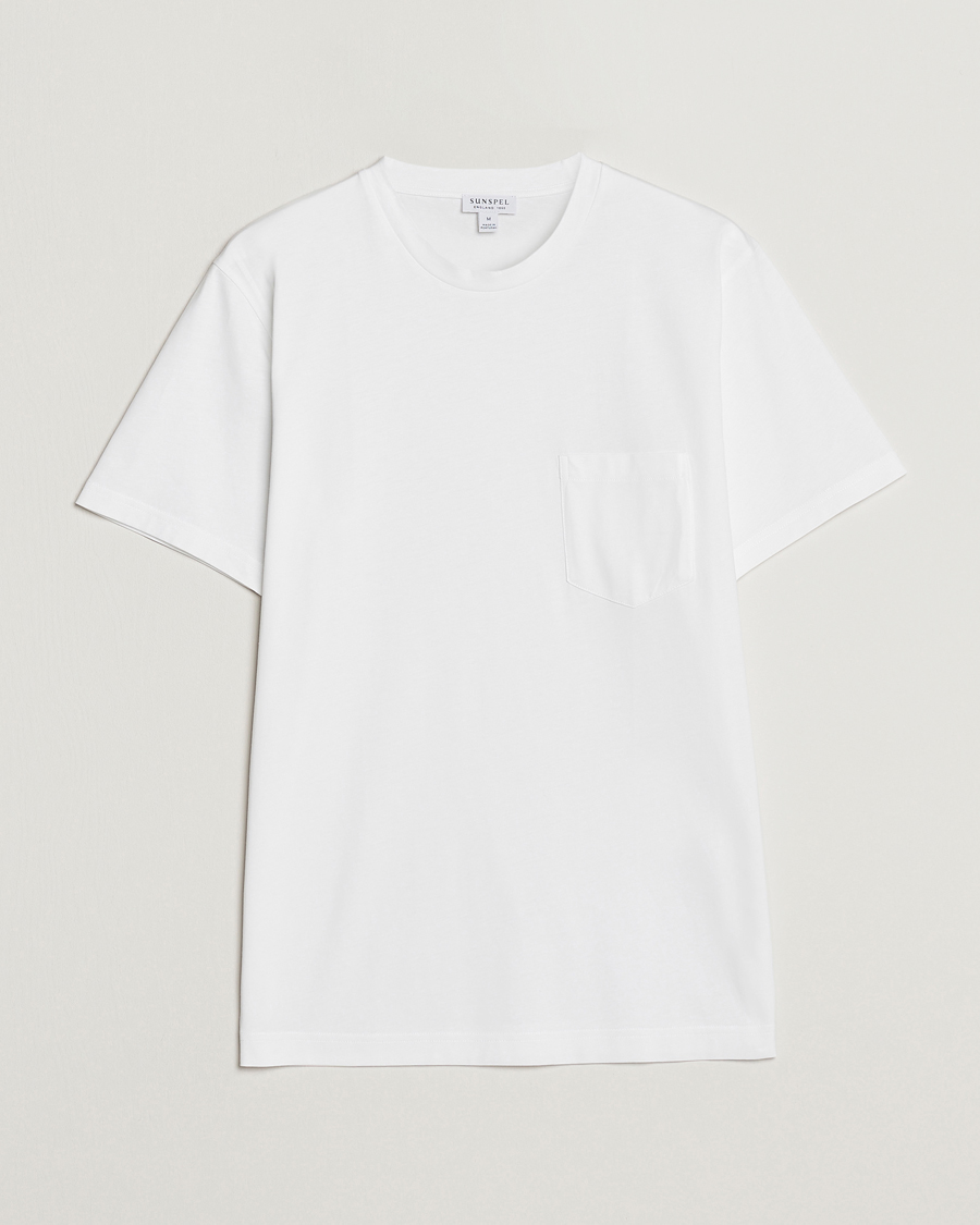 Hombres | Camisetas | Sunspel | Riviera Pocket Crew Neck T-Shirt White