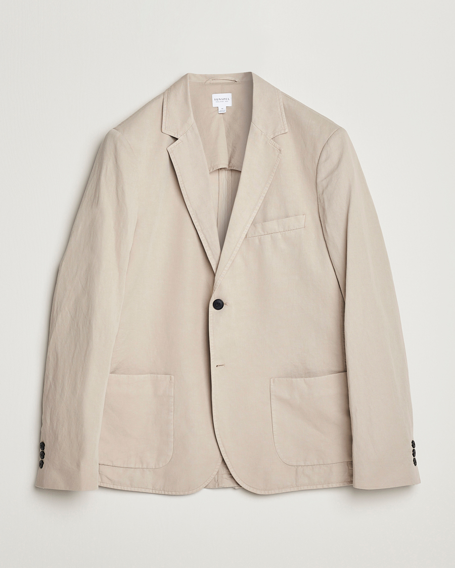 Hombres | Blazers | Sunspel | Unconstructed Cotton/Linen Blazer Light Sand
