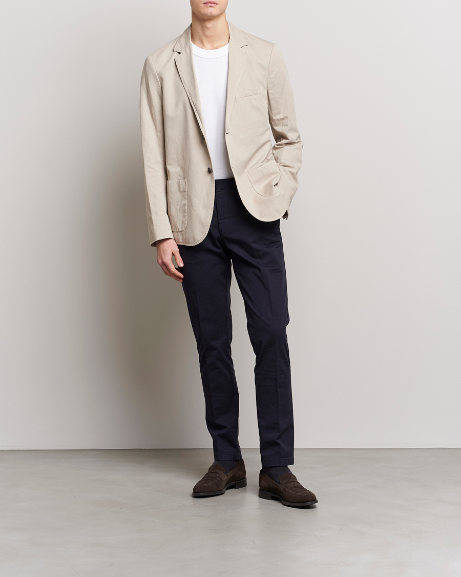 Hombres | Blazers | Sunspel | Unconstructed Cotton/Linen Blazer Light Sand
