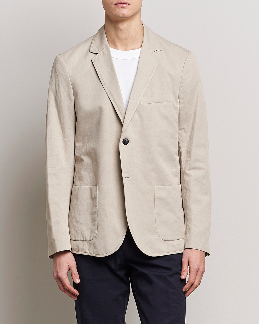 Hombres | Blazers | Sunspel | Unconstructed Cotton/Linen Blazer Light Sand