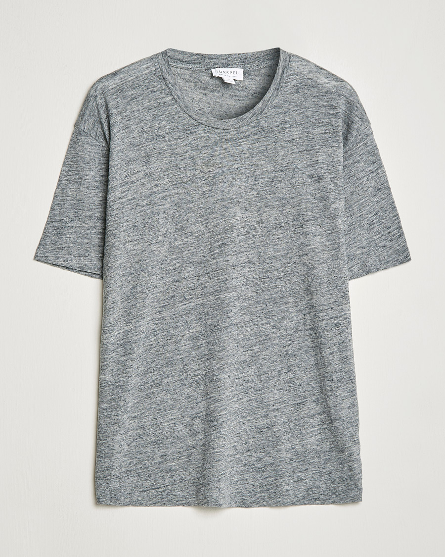 Hombres | Camisetas | Sunspel | Linen T-Shirt Mid Grey Melange