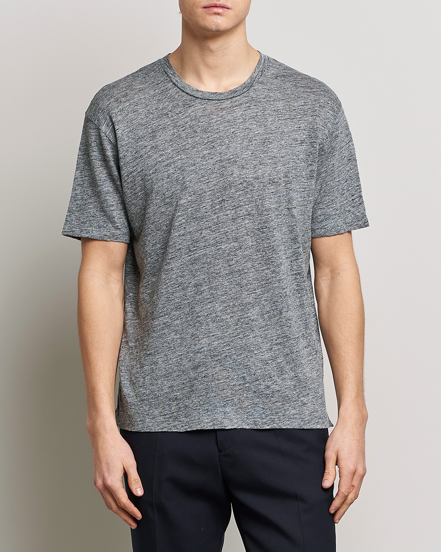 Hombres | Camisetas | Sunspel | Linen T-Shirt Mid Grey Melange