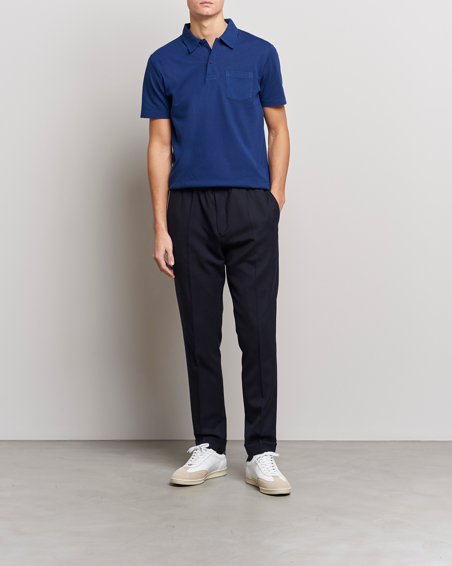 Hombres | Polos | Sunspel | Riviera Polo Shirt Space Blue