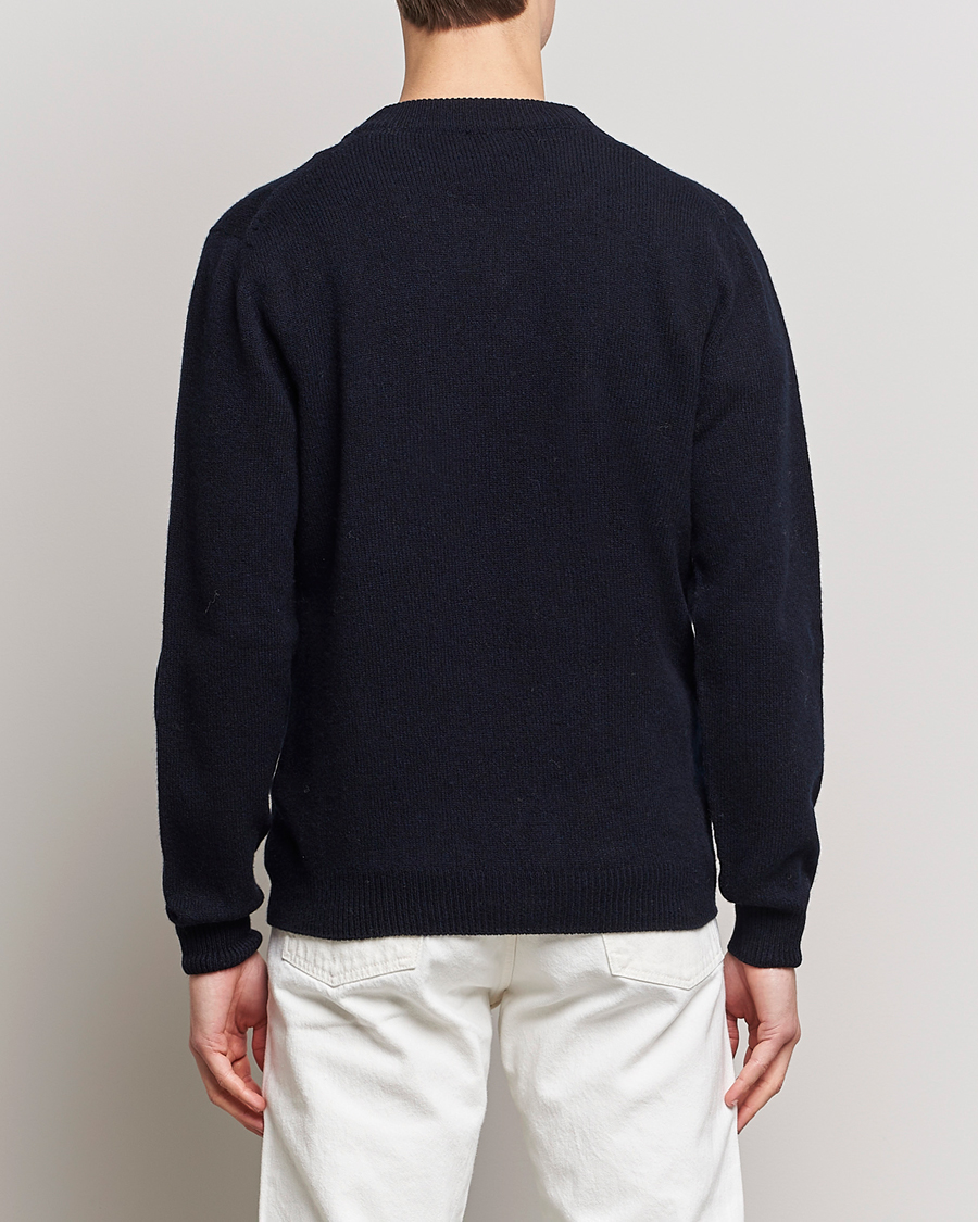 Hombres | Jerséis y prendas de punto | Sunspel | Lambswool V-Neck Dark Navy Mouline