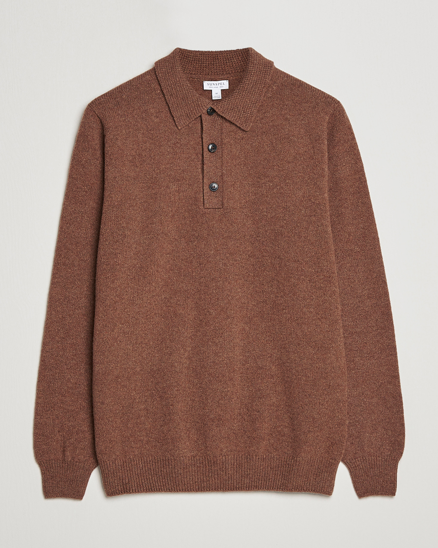 Hombres | Jerséis y prendas de punto | Sunspel | Lambswool Poloshirt Pecan