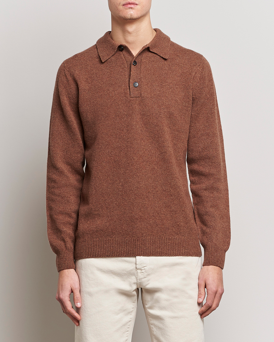 Hombres | Jerséis y prendas de punto | Sunspel | Lambswool Poloshirt Pecan