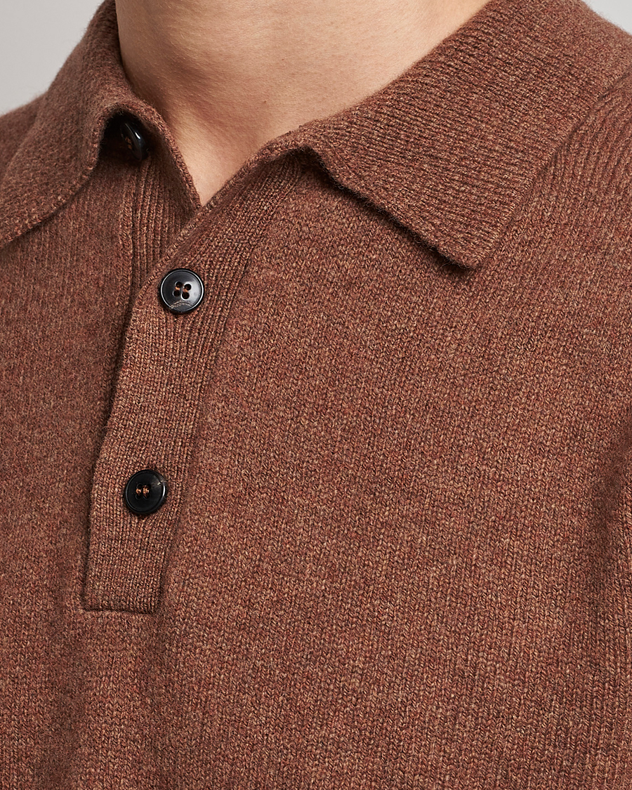 Hombres | Jerséis y prendas de punto | Sunspel | Lambswool Poloshirt Pecan