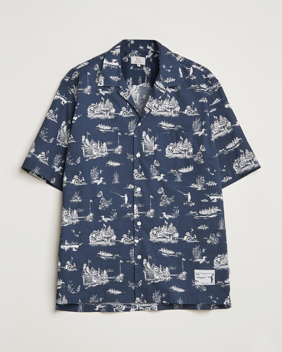 Hombres | Camisas | Woolrich | Zavikon Printed Short Sleeve Resort Shirt Melton Blue