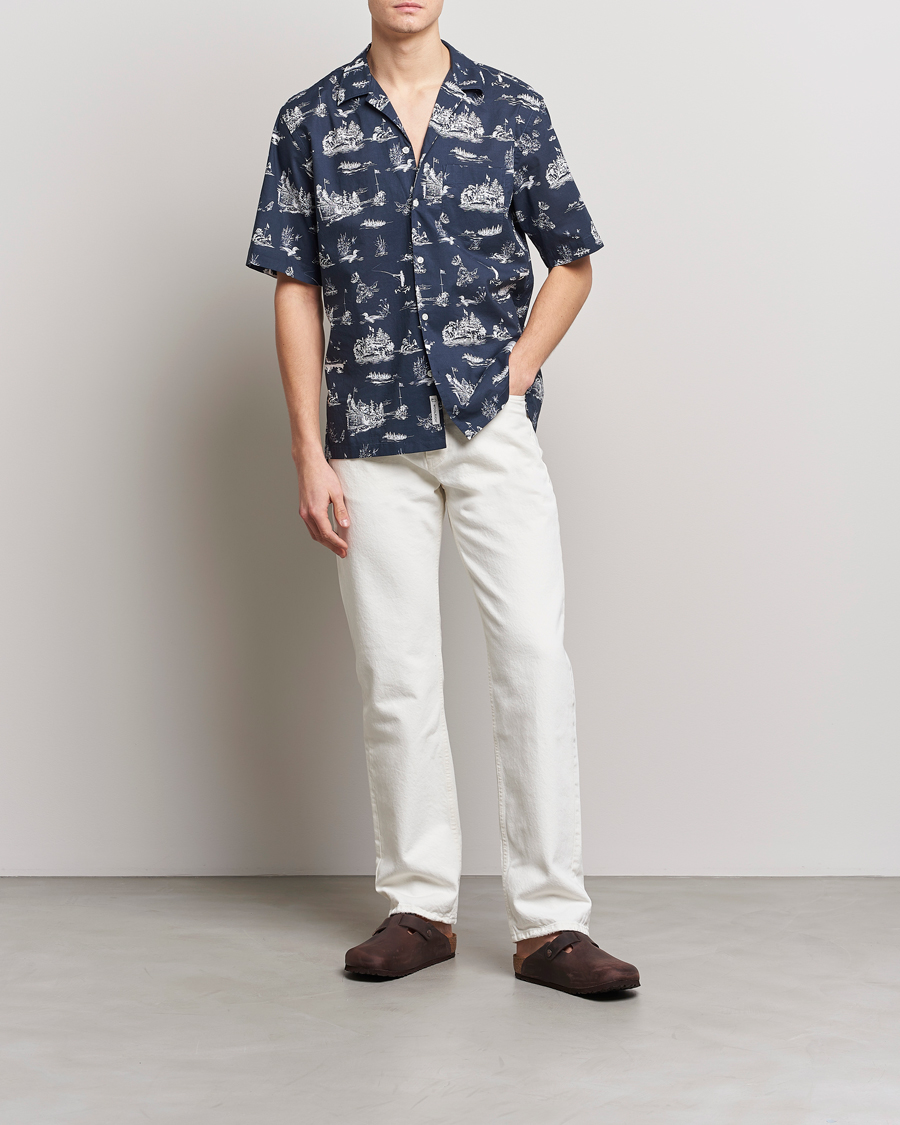 Hombres | Camisas | Woolrich | Zavikon Printed Short Sleeve Resort Shirt Melton Blue