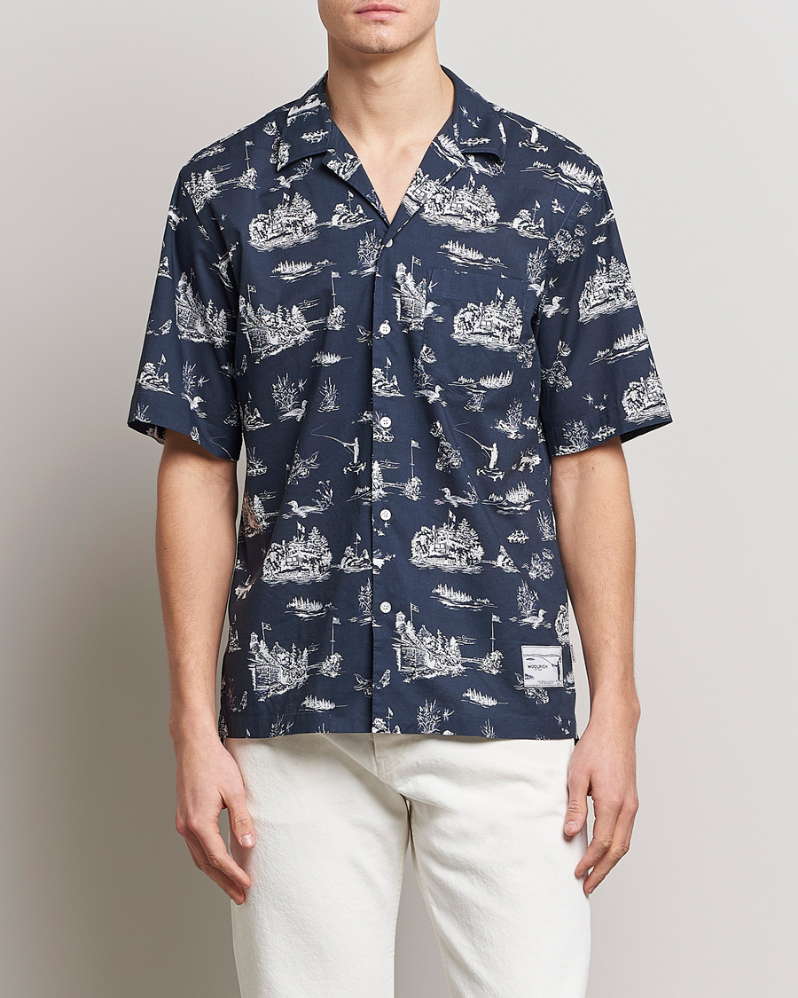 Hombres | Camisas | Woolrich | Zavikon Printed Short Sleeve Resort Shirt Melton Blue