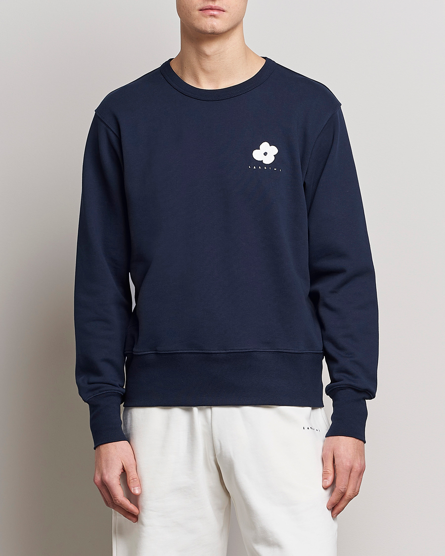 Hombres | Jerséis y prendas de punto | Lardini | Cotton Embroidery Logo Sweatshirt Navy
