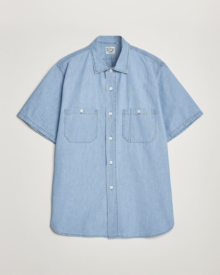 Hombres | Camisas | orSlow | Chambray Short Sleeve Work Shirt Light Blue