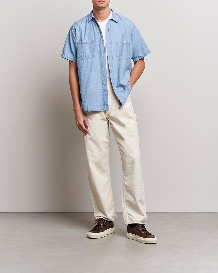Hombres | Camisas | orSlow | Chambray Short Sleeve Work Shirt Light Blue
