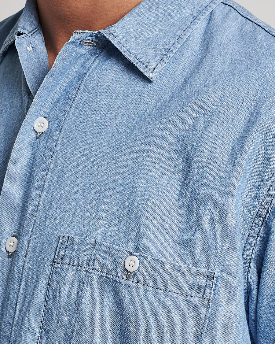 Hombres | Camisas | orSlow | Chambray Short Sleeve Work Shirt Light Blue