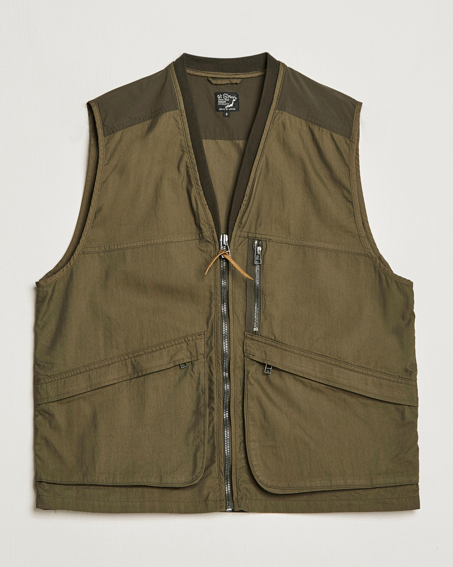Hombres | Chalecos | orSlow | Cotton Nylon Utility Vest Army Green